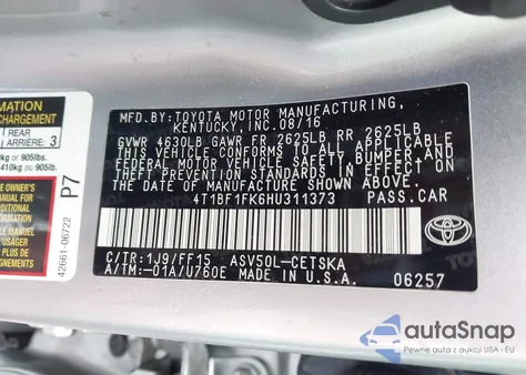 2017 Toyota Camry Se from USA, damaged, VIN 4T1BF1FK6HU311373